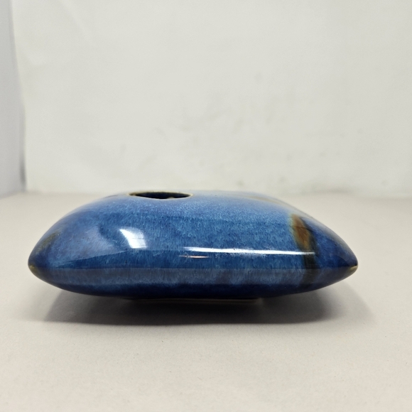 Georgtown Ceramic Japenese Flower Arrangement Vase Blue Glazed Metal Pin Frog - Picture 3 of 8